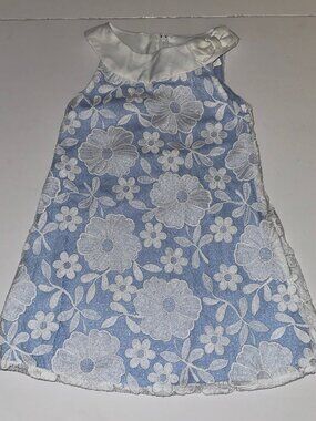 RARE EDITIONS Dress Size 3T white & blue floral lace overlay a-line SO GROWN UP!